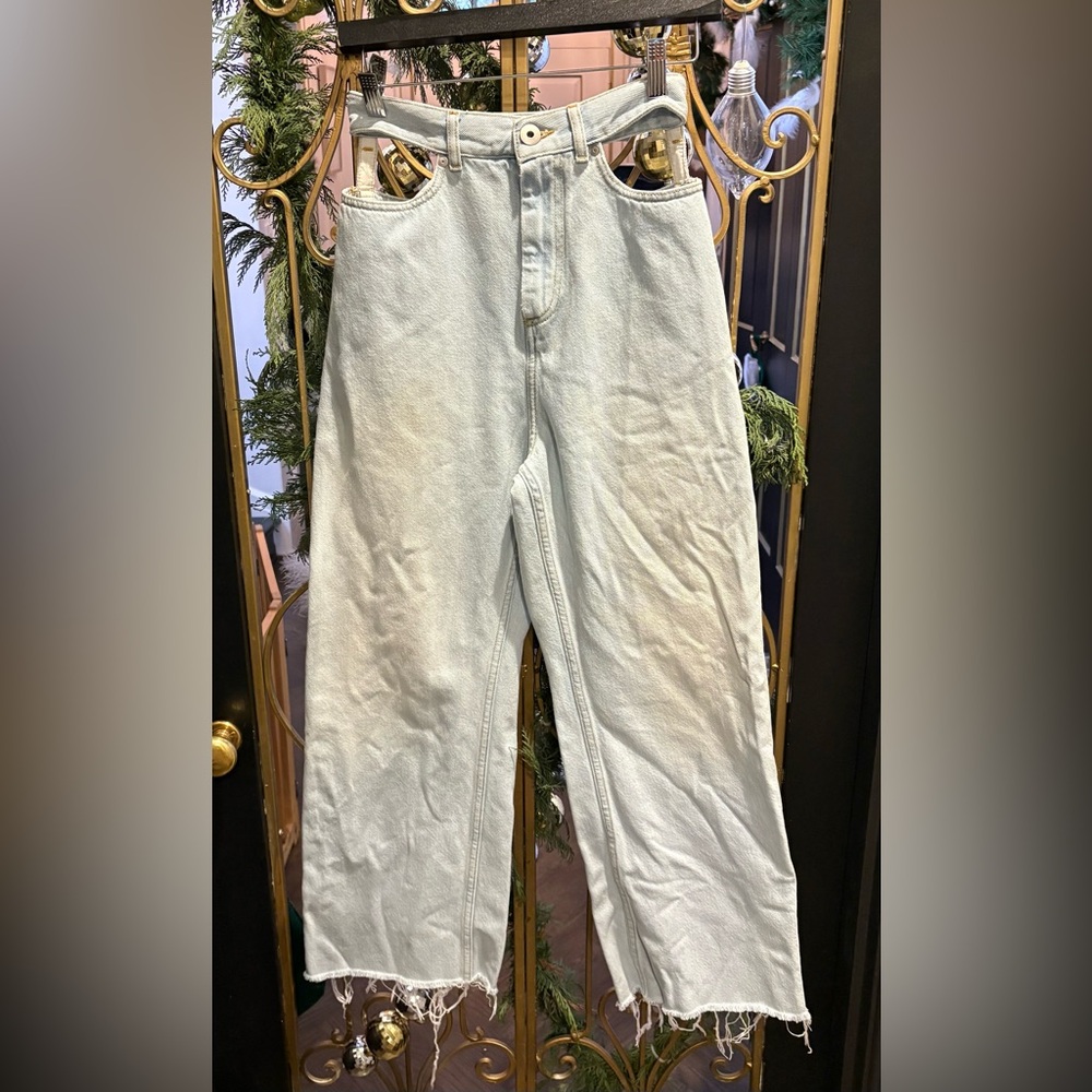 Light Blue with tan Women' Wide-Leg Jeans open waist Maison margiela size 2 - Picture 2 of 16